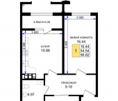1-комн, 56.82 кв м, этаж 5/8 Ручейная улица, д.1