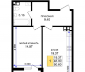 1-комн, 48.98 кв м, этаж 2/8 Ручейная улица, д.1