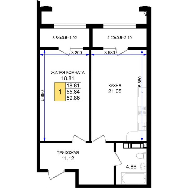 1-комн квартира в новом доме Ручейная улица, д.1