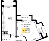 1-комн, 52.75 кв м, этаж 3/8 Ручейная улица, д.1