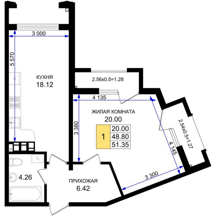 1-комн квартира в новом доме Ручейная улица, д.1