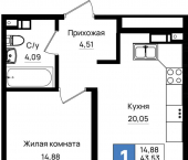 1-комн, 46.77 кв м, этаж 5/9 Ручейная улица, д.1
