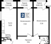2-комн, 77.36 кв м, этаж 5/9 Ручейная улица, д.1