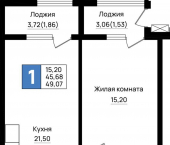 1-комн, 49.07 кв м, этаж 2/9 Ручейная улица, д.1
