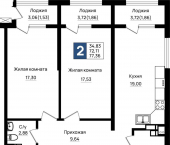 2-комн, 77.36 кв м, этаж 2/9 Ручейная улица, д.1