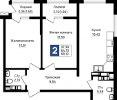 2-комн, 68.12 кв м, этаж 10/18 Ручейная улица, д.1