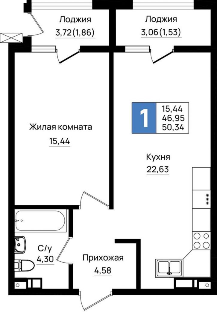 1-комн квартира в новом доме Ручейная улица, д.1