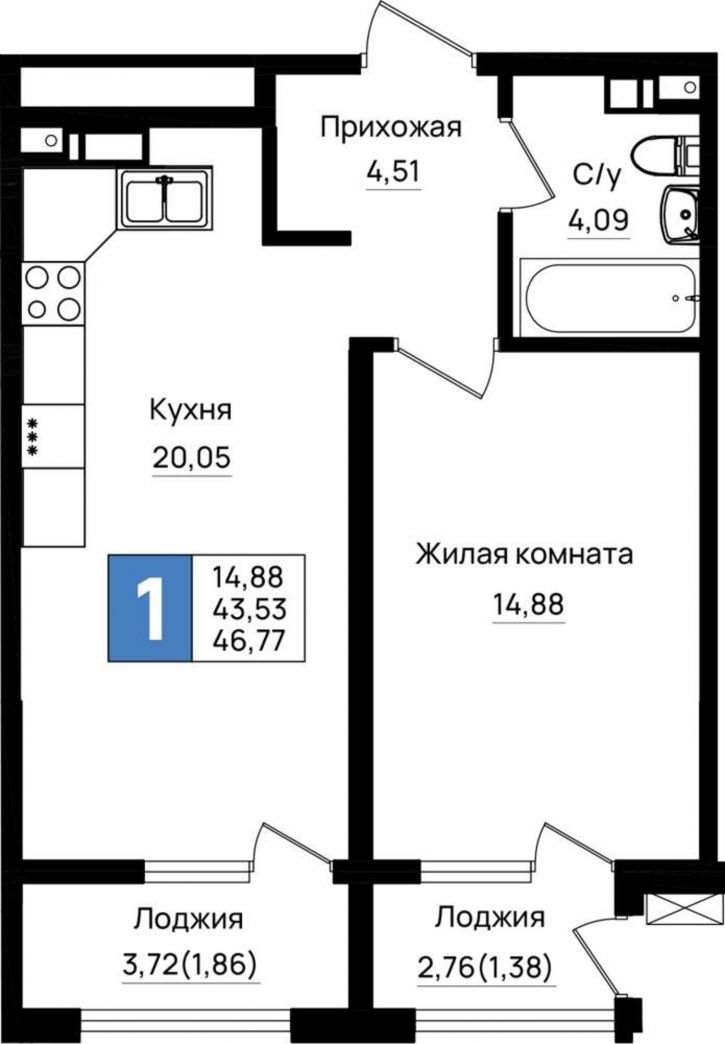 1-комн квартира в новом доме Ручейная улица, д.1