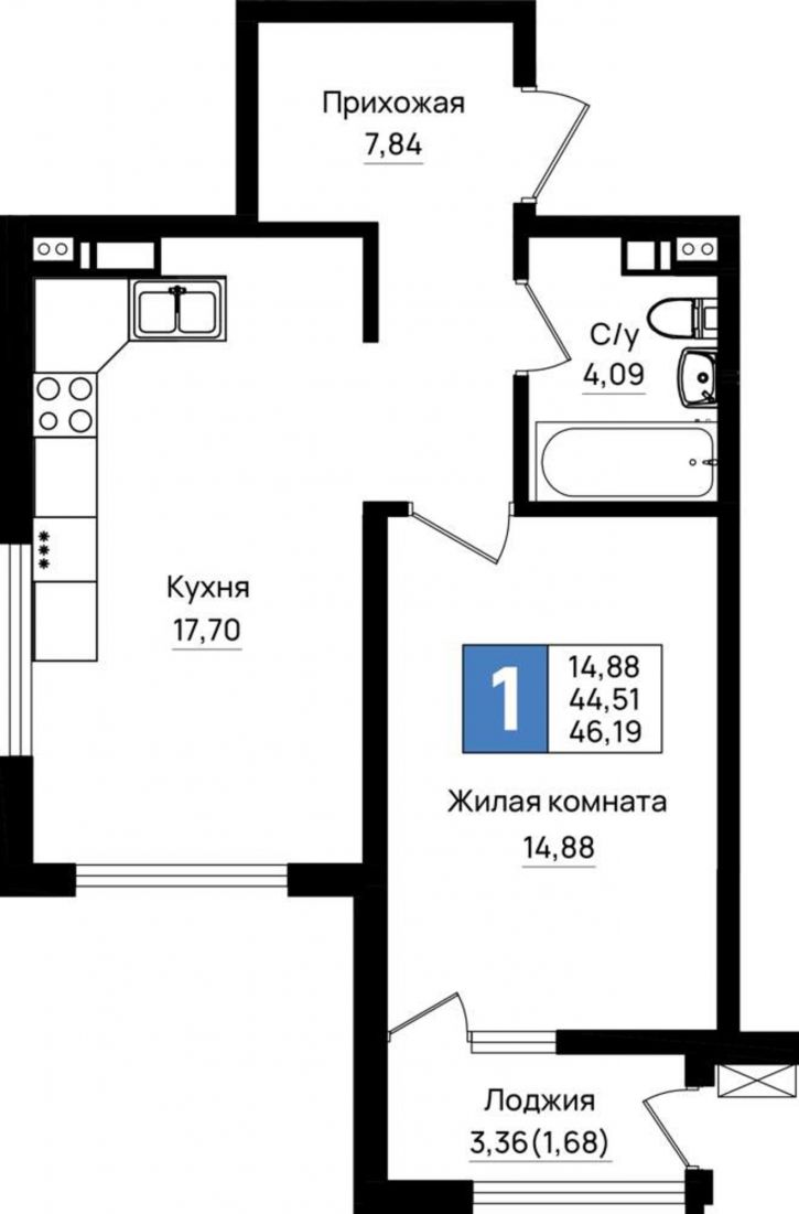 1-комн квартира в новом доме Ручейная улица, д.1