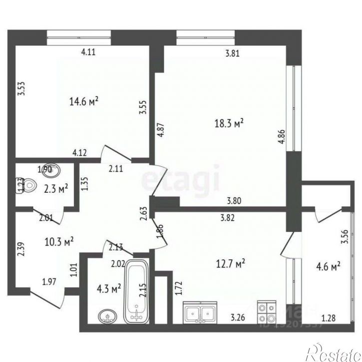 2-комн квартира проспект Ленина, 50 к1,  д. 50 к1