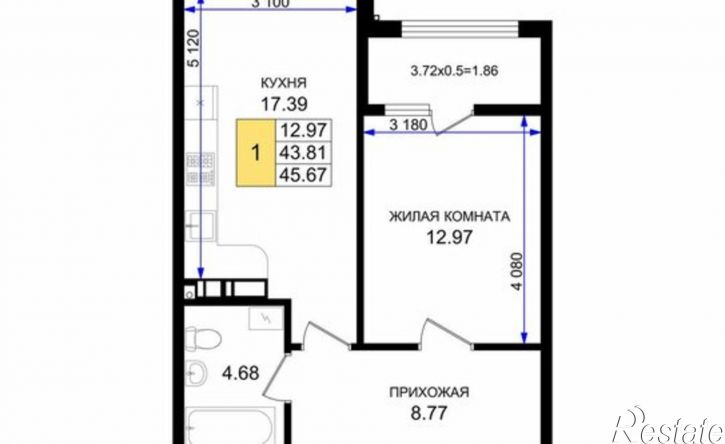 1-комн квартира в новом доме микрорайон 5-я Бригада