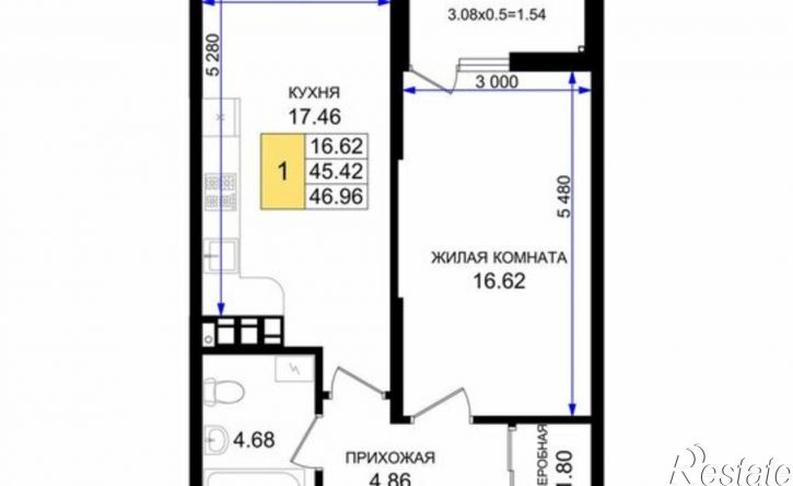 1-комн квартира в новом доме микрорайон 5-я Бригада