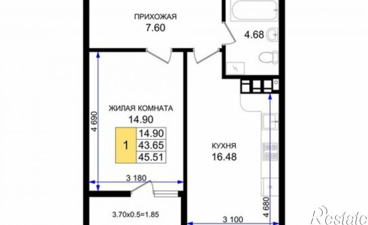 1-комн квартира в новом доме микрорайон 5-я Бригада