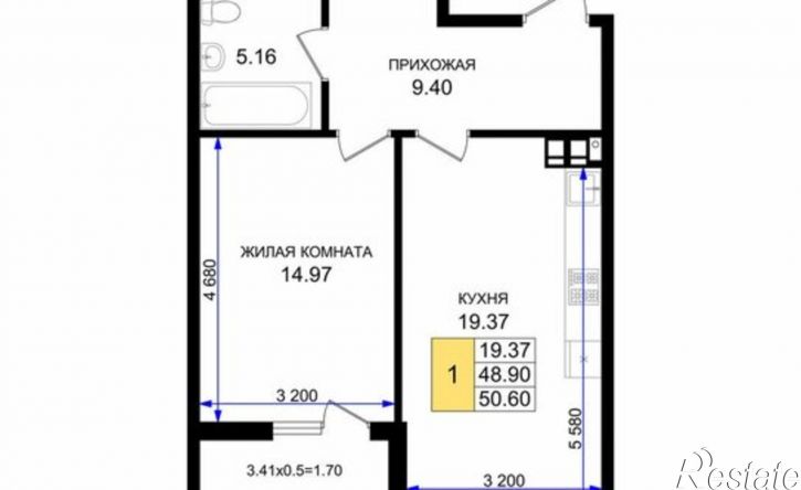 1-комн квартира в новом доме микрорайон 5-я Бригада