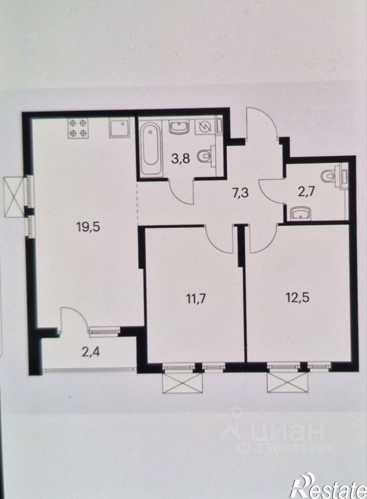 2-комн квартира улица Григорьева, 12 к1,  д. 12 к1