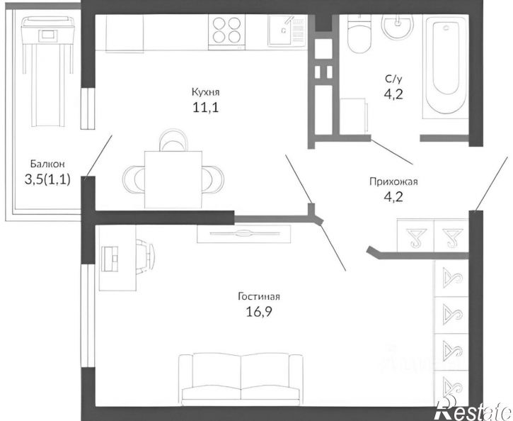 1-комн квартира улица Куникова, 55 к1,  д. 55 к1
