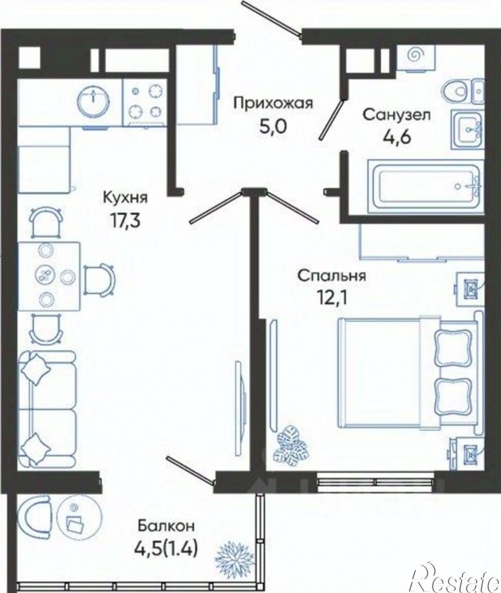 1-комн квартира в новом доме ул Куникова, 47Д,  д. 47Д