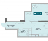 1-комн, 43 кв м, этаж 8/17 пр-кт Дзержинского, 264 2