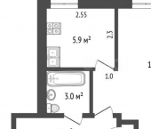 1-комн, 32кв м, этаж 2/5 Московская улица, 3