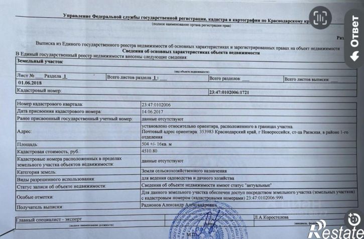Земельный участок Новороссийск городской округ