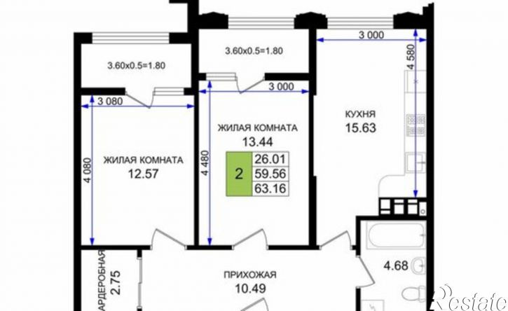 2-комн квартира в новом доме микрорайон 5-я Бригада