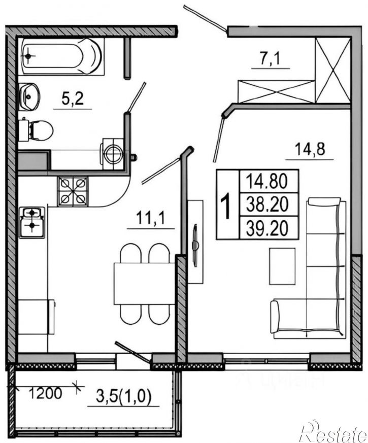 1-комн квартира ул Куникова, 55 2,  д. 55 2,  к. 2