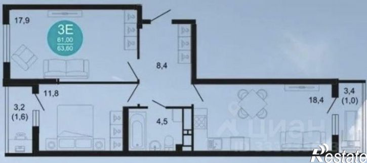 2-комн квартира ул Куникова, 49Г,  д. 49Г