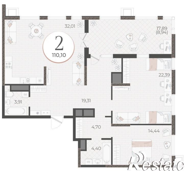 2-комн квартира в новом доме Райская улица, 10А,  д. 10А