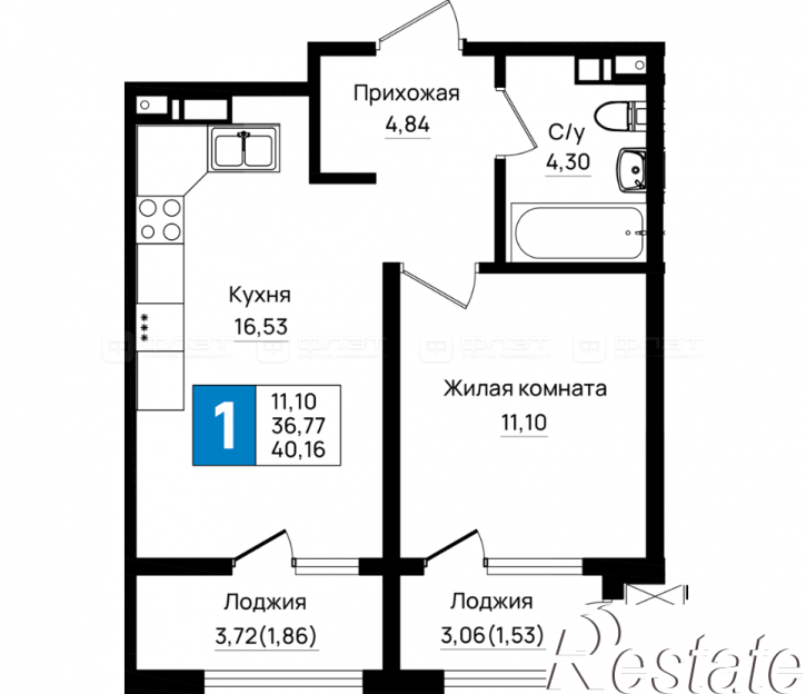 1-комн квартира в новом доме ш. Мысханское, ул. Шоссейная
