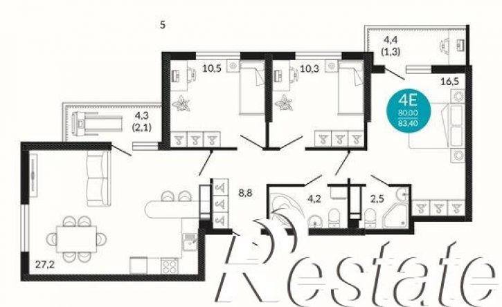 3-комн квартира улица Куникова, 49,  д. 49